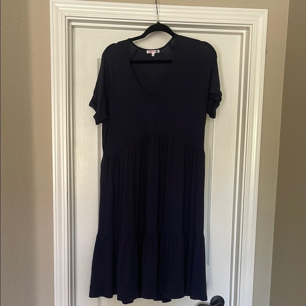 Sundry Navy Blue Cotton Tiered Dress Size 3 / Large